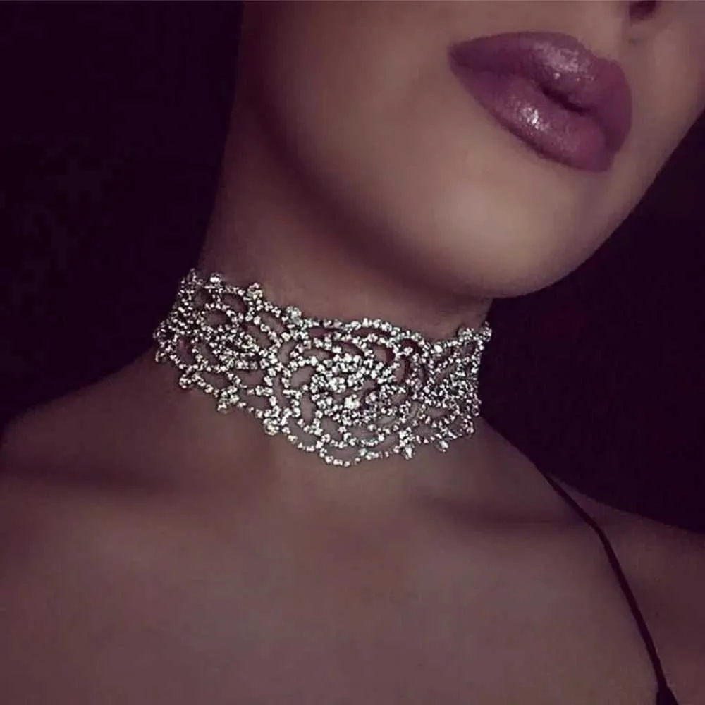 Hollow Rhinestone Crystal Choker Necklace - Elegant Wedding Jewelry for ...