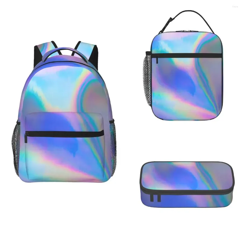 Cartoon Holographic Foil Rainbow Backpack Set For Kids Bookbag School Bag Rucksack Lunch Bag With Pen Boys And Girls Three Piece From Kleine 37.08 DHgate.Com