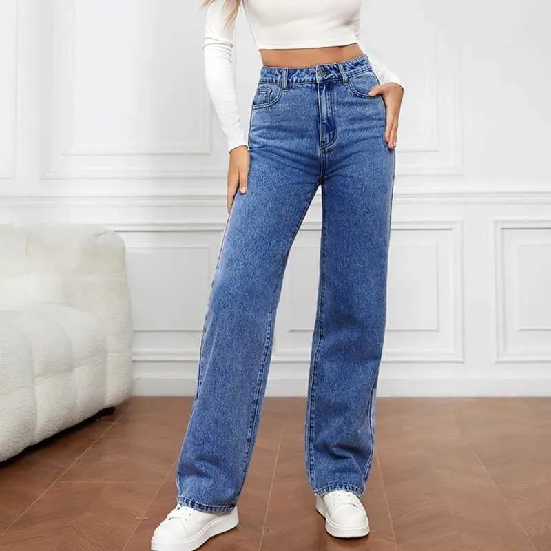 Jeans De Pierna Ancha De Cintura Alta Para Mujeres Pantalones De