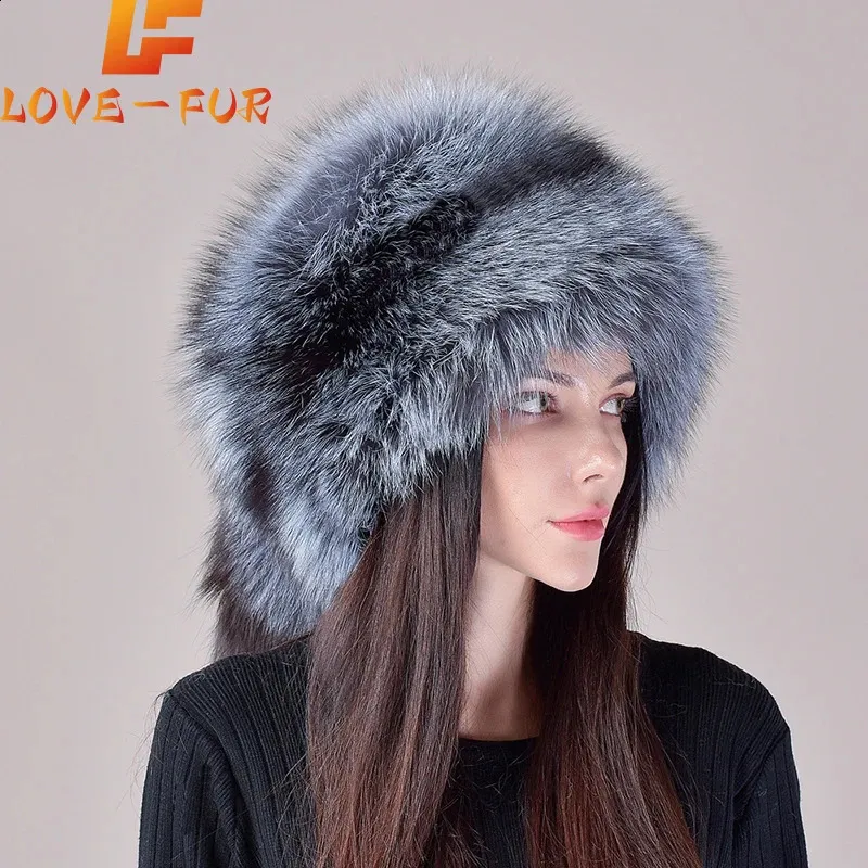 Women's Real Fox Fur Ushanka Hat Warm Winter Earflap Cap with Fluffy Tail
