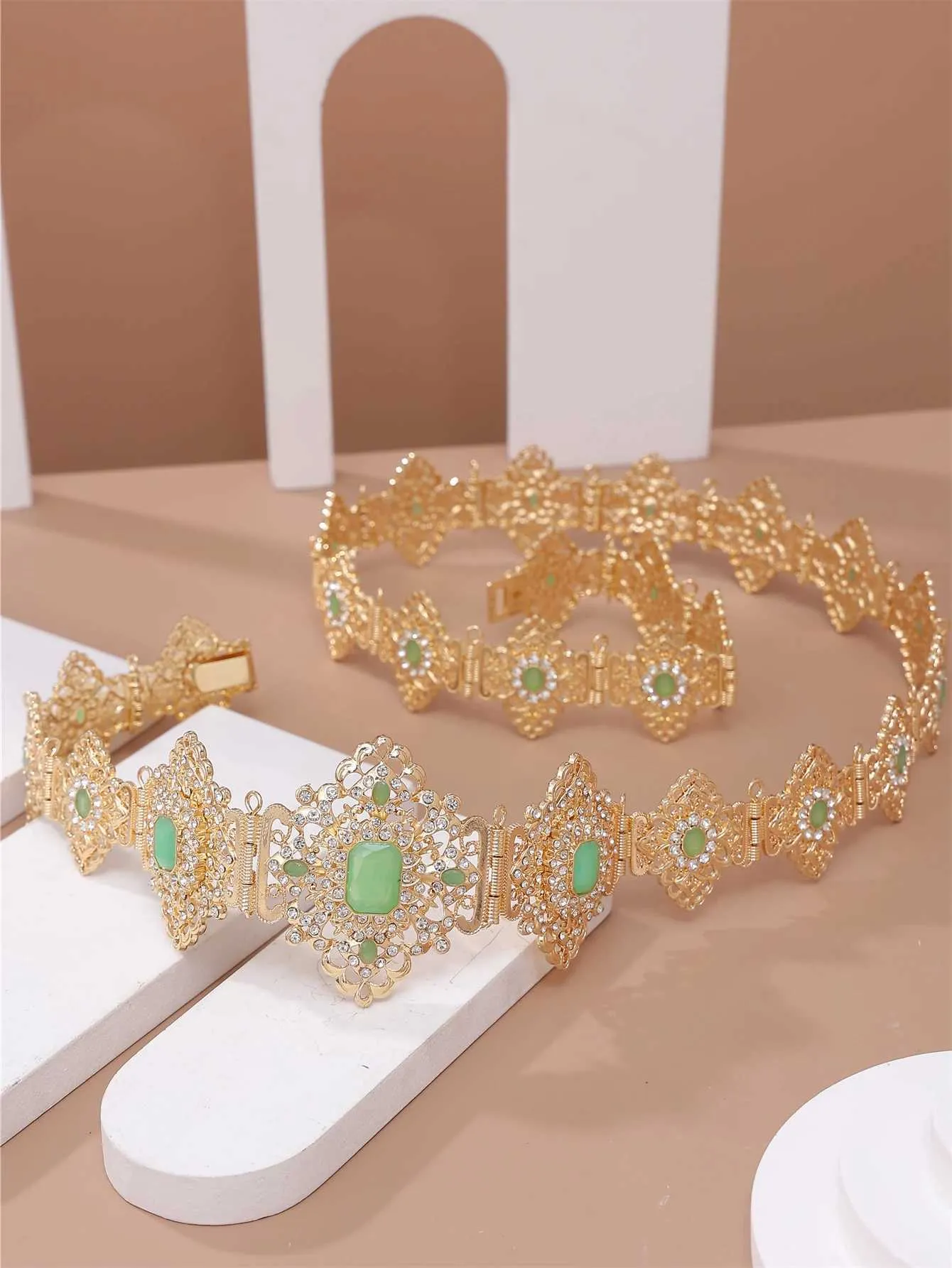 Bridal crystal belt genuine leather narrow waist chain belt gold buckle 7.5  cm for men L size from Dhgate Belts - price 16.92