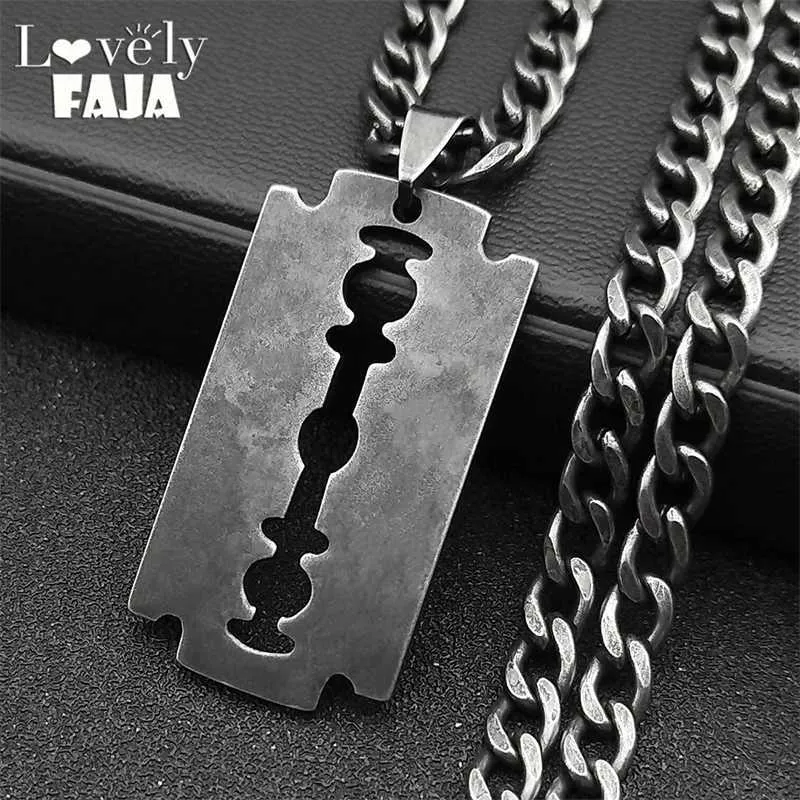 Punk Necklace Mens: Stainless Steel Razor Blade Pendant Gothic