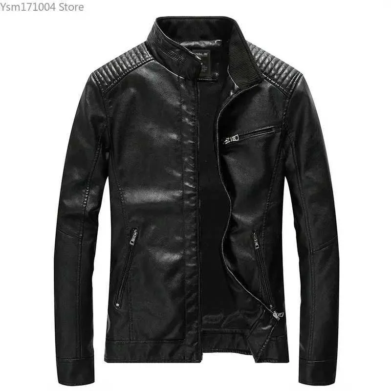 Men's One-piece Thick Stand Collar Leather Jacket Men's One-piece Thick Stand Collar Leather Jacket