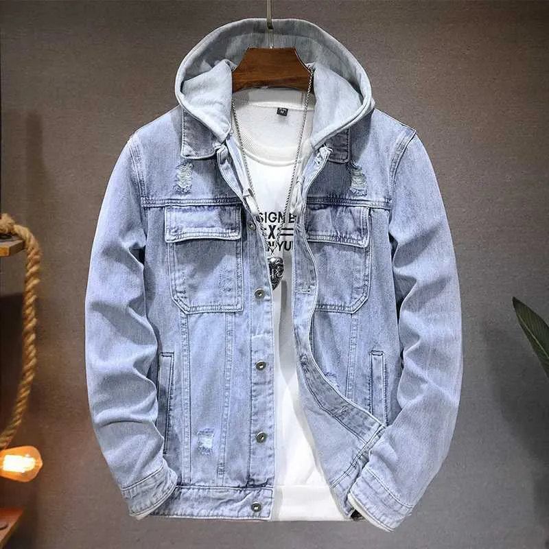 Save Big on Bulk Mens Denim Hooded Jackets Mens Hooded Denim Jacket Casual  Detachable Hood Lightweight Jean Jacket For Men, New Autumn Style, Blue 