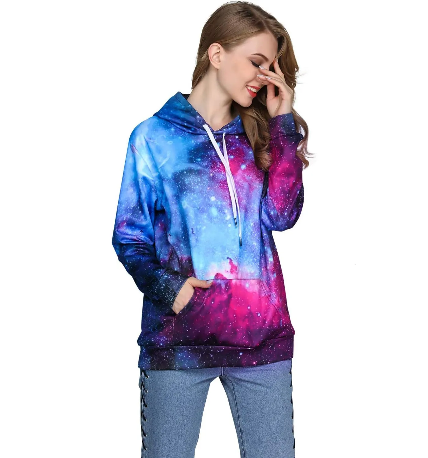 Graphic Sweatshirts Men AviviRuth Unisex Harajuku Realistic Galaxy