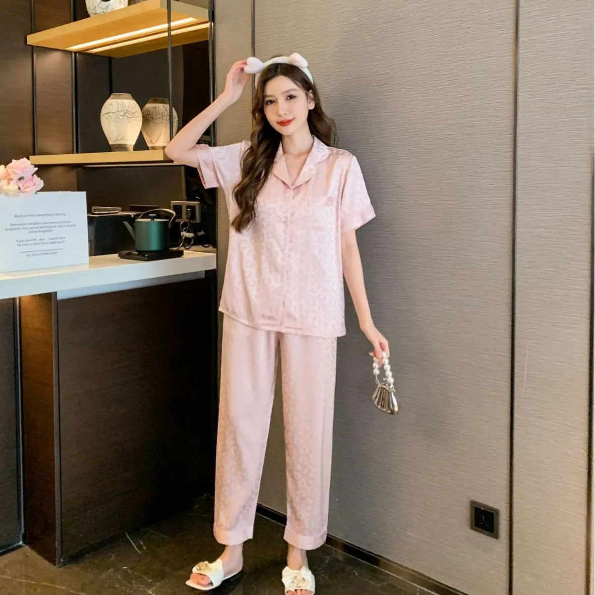 Women's Ice Silk Pajamas Short Sleeve, Long Pants, Breathable  Comfortable, Casual Homewear, Spring/Autumn