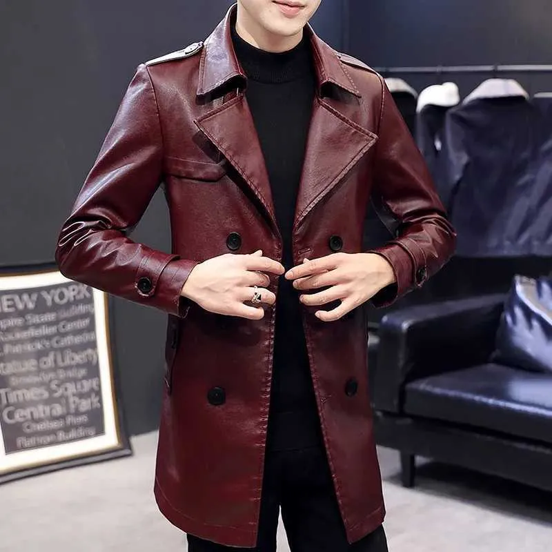 Save Big on Bulk Mens Long Leather Jackets Men's Jackets Mens Khaki Wine  Red Vintage Long Leather Jacket Oversized Mens Slim Fit Windproof Jacket