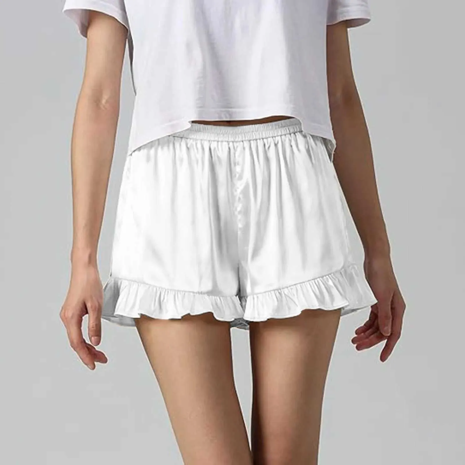 Women's Ice Silk Ruffle Shorts - Comfy, Casual, Elastic Waist, Solid ...
