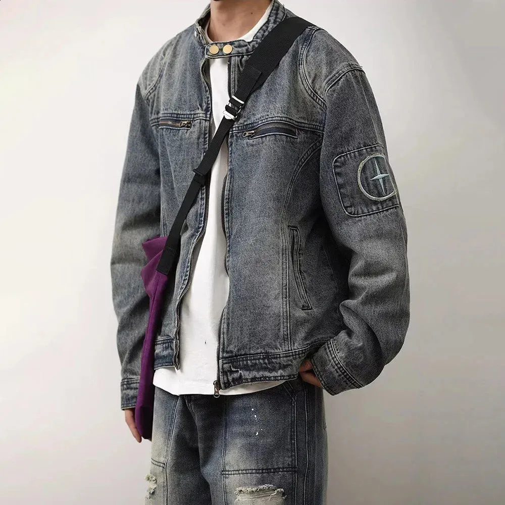 Retro Denim Jacket Mens: Distressed Motorcycle Jacket With Embroidered  Patches \u0026 Button Closure Casual Street Style From Zara04, $39.14 |  DHgate.Com, image size:1000x1000