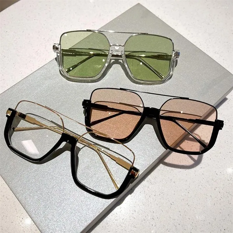 Square Half Metal Frame Vintage Oversized Sunglasses - Men 