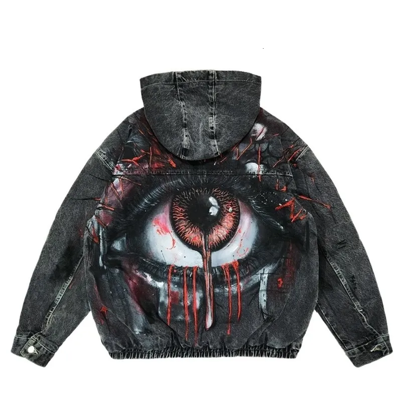 Men's Acetate Denim Jacket Y2K Harajuku Style Washed Old