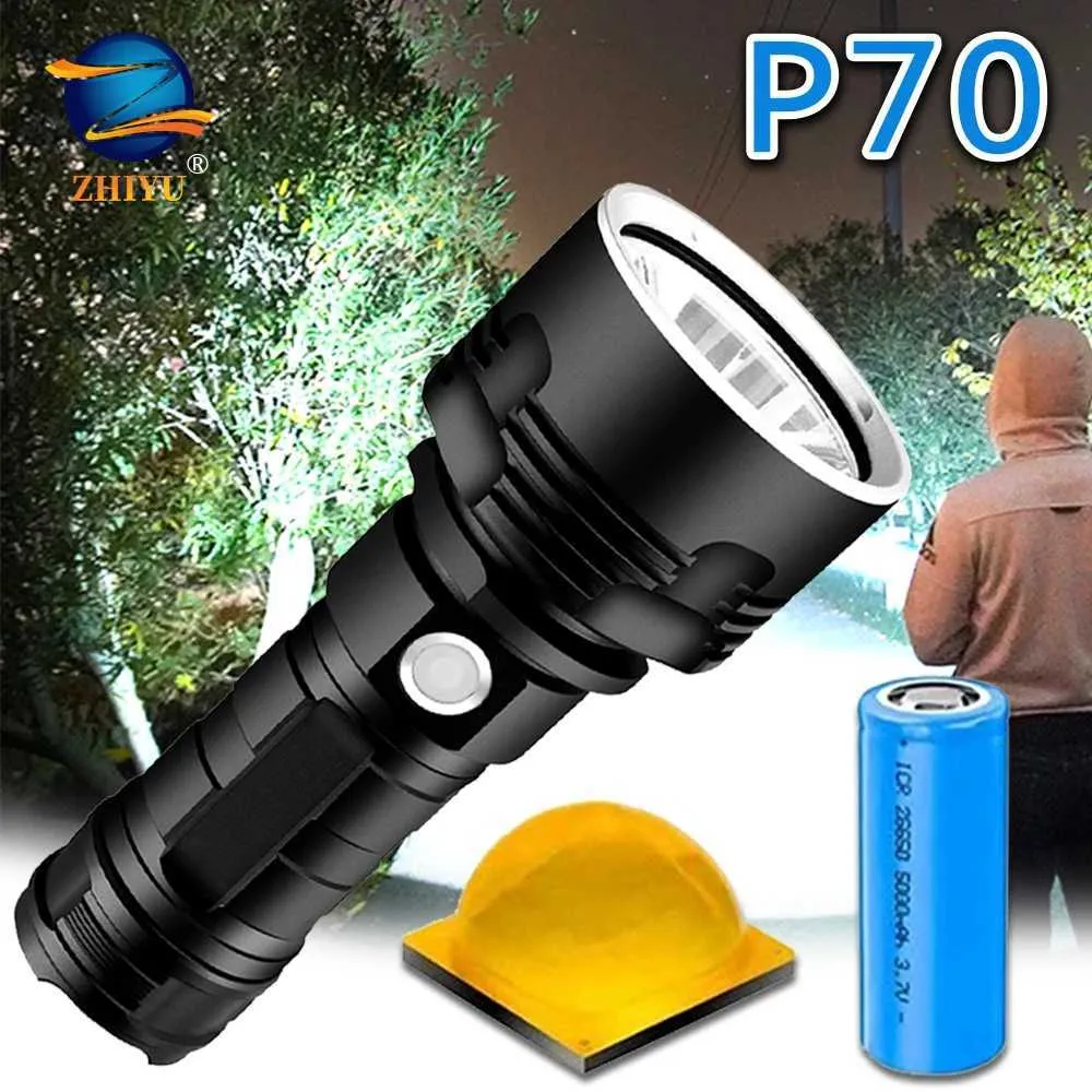 Leistungsstärkste LED-Taschenlampe XM-L2 XHP70 AußenbeleuchtungTaktische Taschenlampe USB Wieraufladbare Wasserdichte Lampe Ultrahelle Laterne