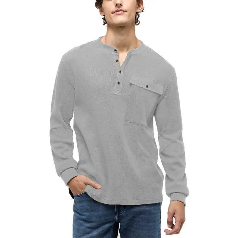 Wholesale Z240918 Mens Long Sleeve Henley Shirt Casual Solid Color