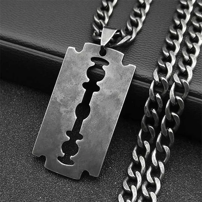 Punk Razor Blade Necklace For Men – Stainless Steel Hip Hop Pendant Jewelry - View #10