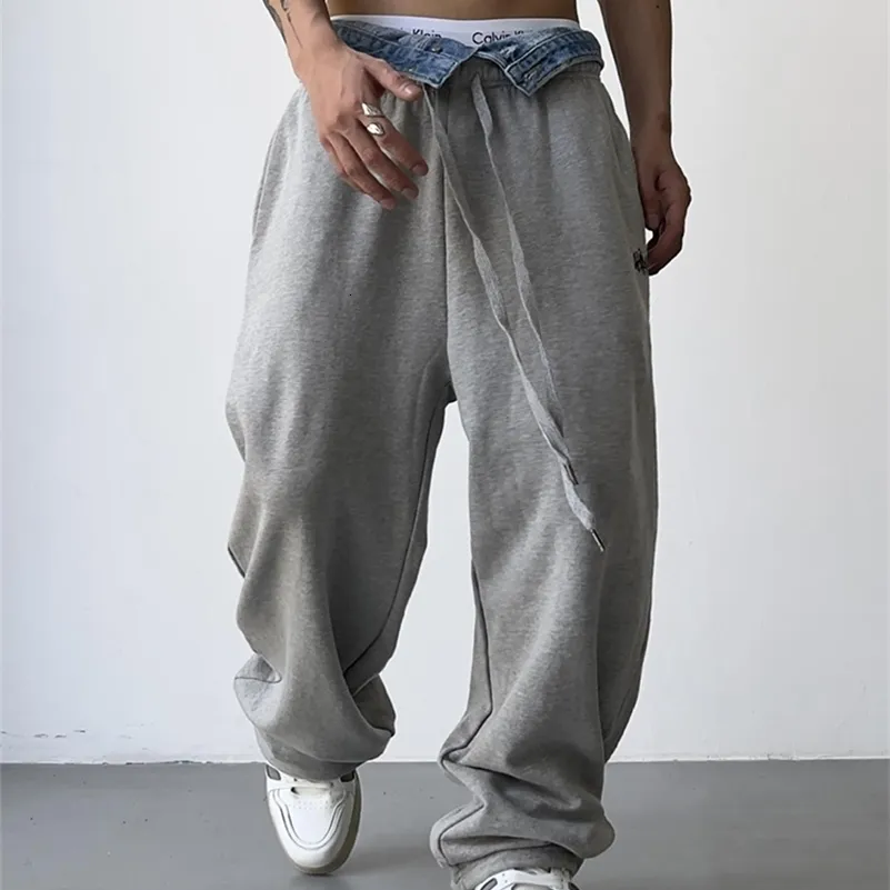 Hip Hop Grey baggy sweatpants with Elastic Waist and Button