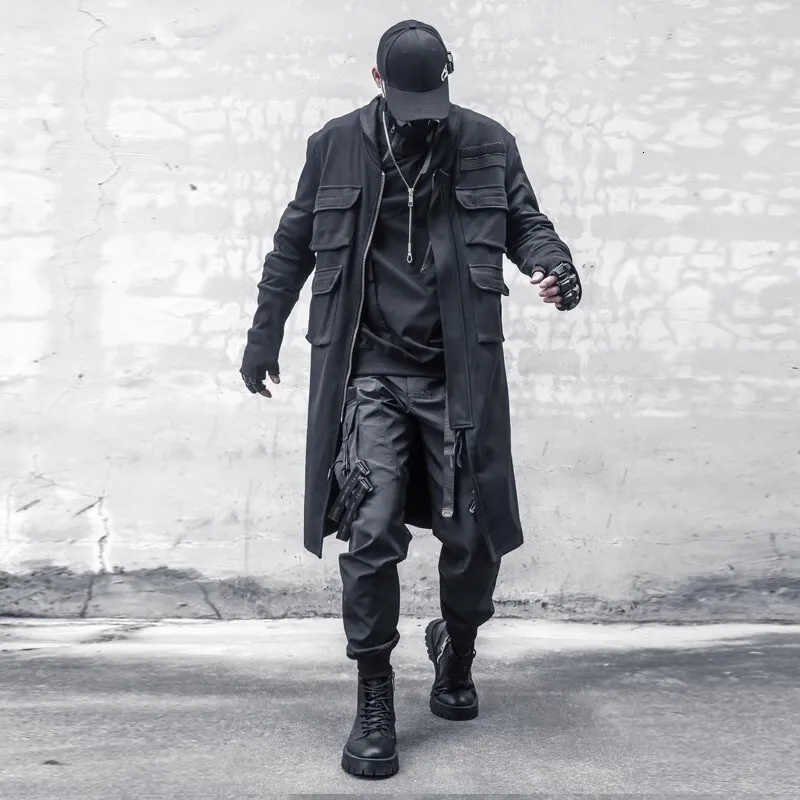 2023 Black Multi-Pocket Trench Windbreaker trench jacket for