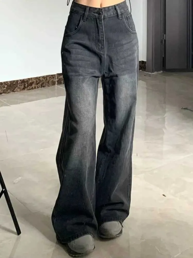 High Waist Black Washed Denim Jeans - Grunge Y2K Streetwear