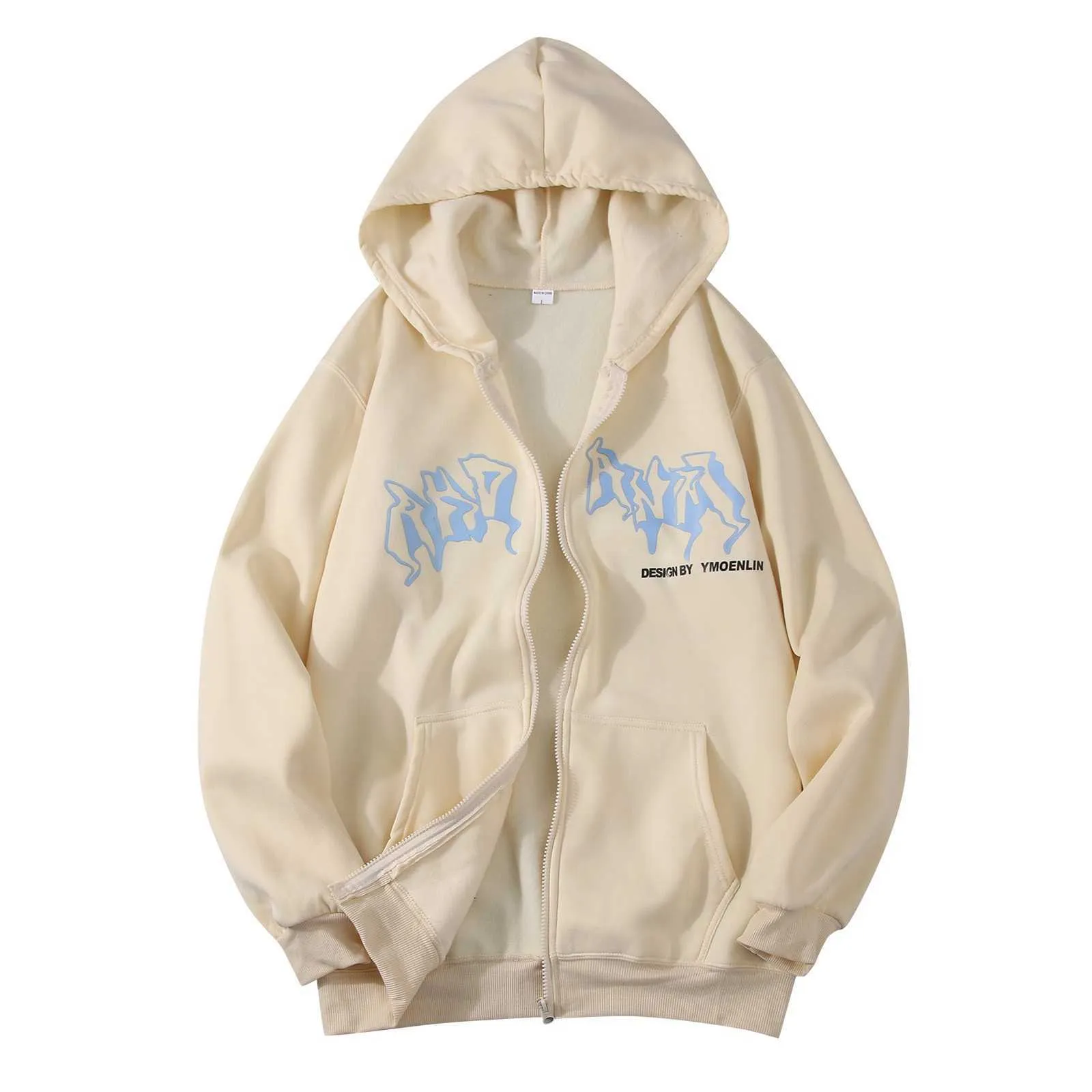 DHgate.com:Harajuku Streetwear Zip Up Hoodie - Letter Print