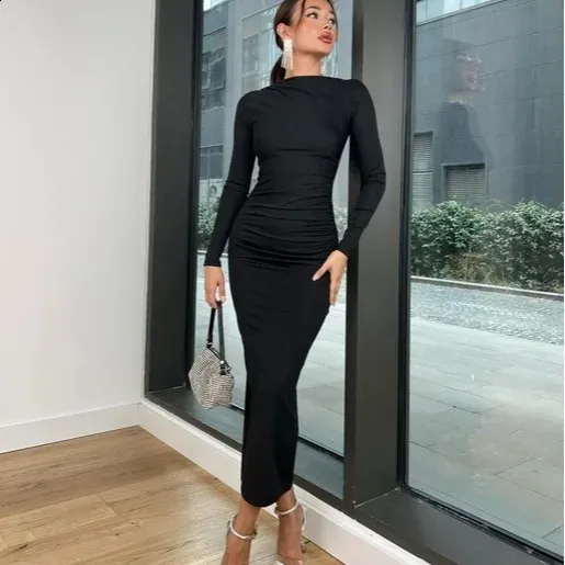 Bodycon Long Sleeve Floor-Length Midi Dress Women Autumn Slim Solid Party  Dress Polyester from Dhgate Basic & Casual Dresses - price 57.19