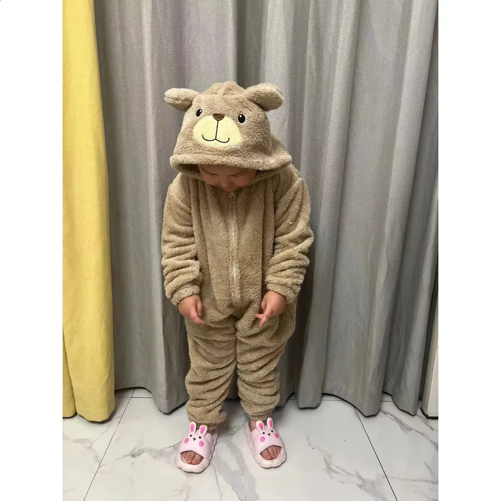 Toddler Fuzzy Bear Pajamas Cute Bear Kigurumi Onesie Cartoon Anime