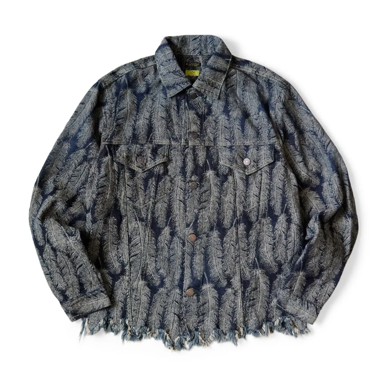 Japanese Denim Feather Tassel Long Sleeve Jacket Distressed Casual Coat  for Men