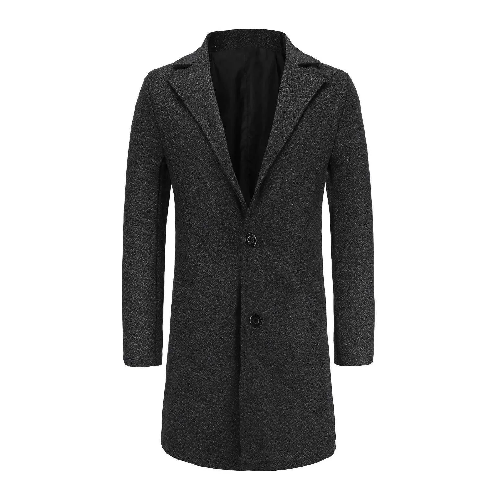 Men's Autumn and Winter Coat Solid Color Single Chest Lapel Long