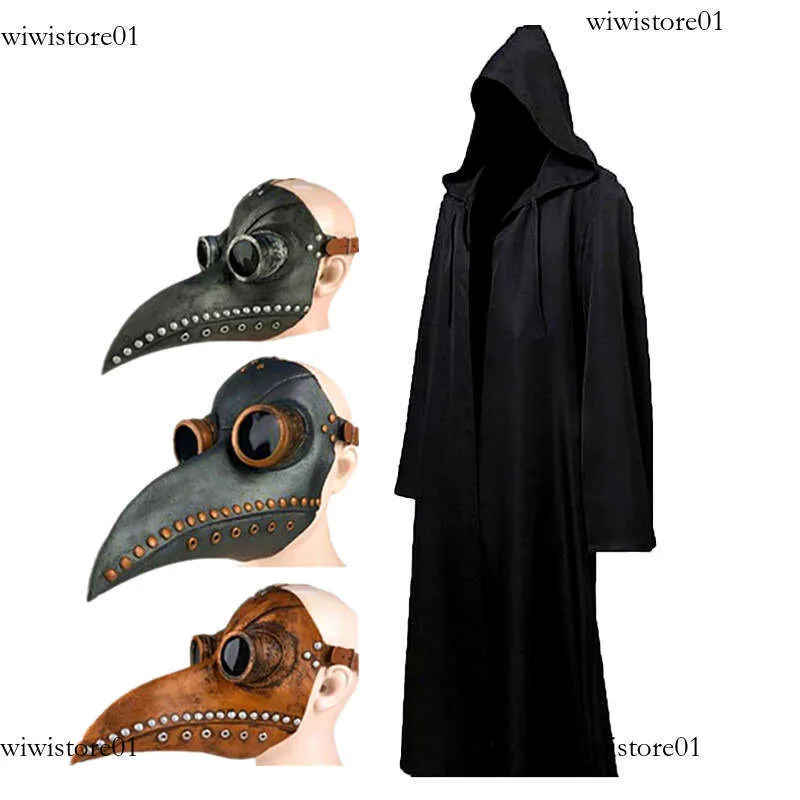 Costume Complet Médecin De La Peste - Manteau, Masque Bec, Chapeau, Gants, Canne, Idéal Halloween/cosplay