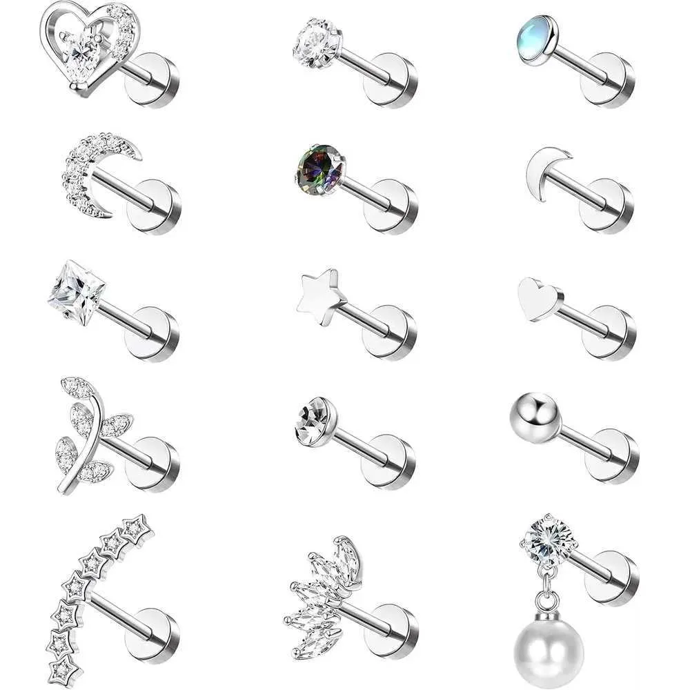 Stainless Steel Opal Cartilage Stud Earrings for Women - 16G Small ...