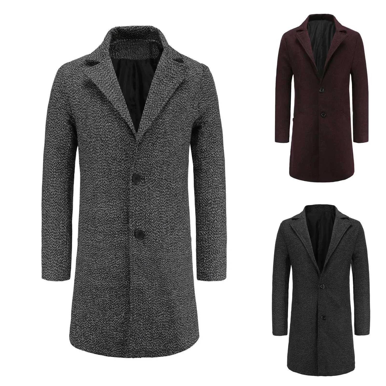 Men's Autumn and Winter Coat Solid Color Single Chest Lapel Long