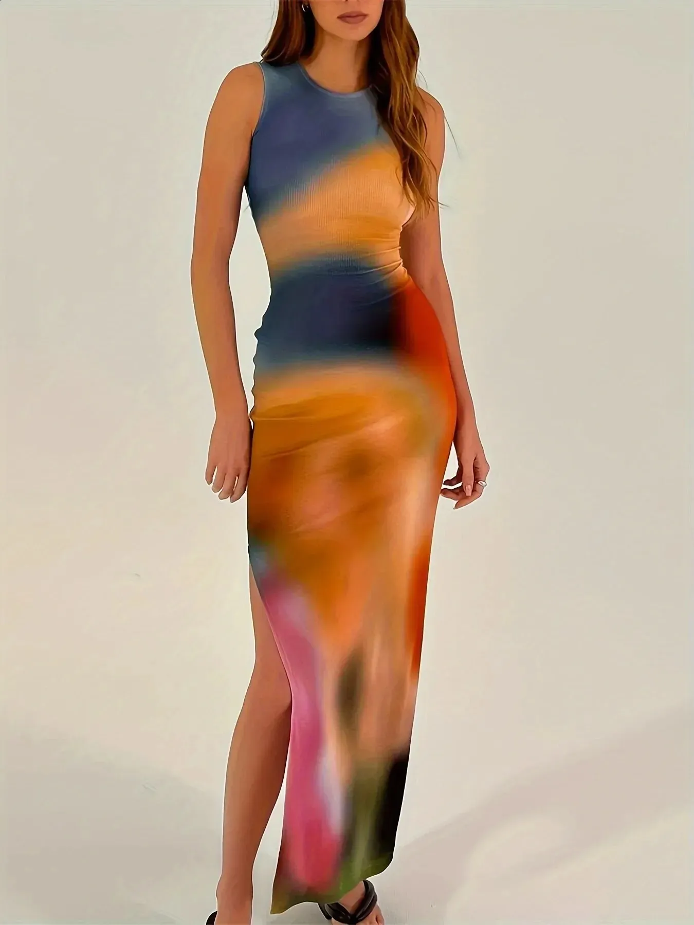 open lace back dress SHEIN SXY Knot Front Tie Dye Bodycon Dress, M1467831, Orange, XL : Buy  Online at Best Price in KSA main image 1