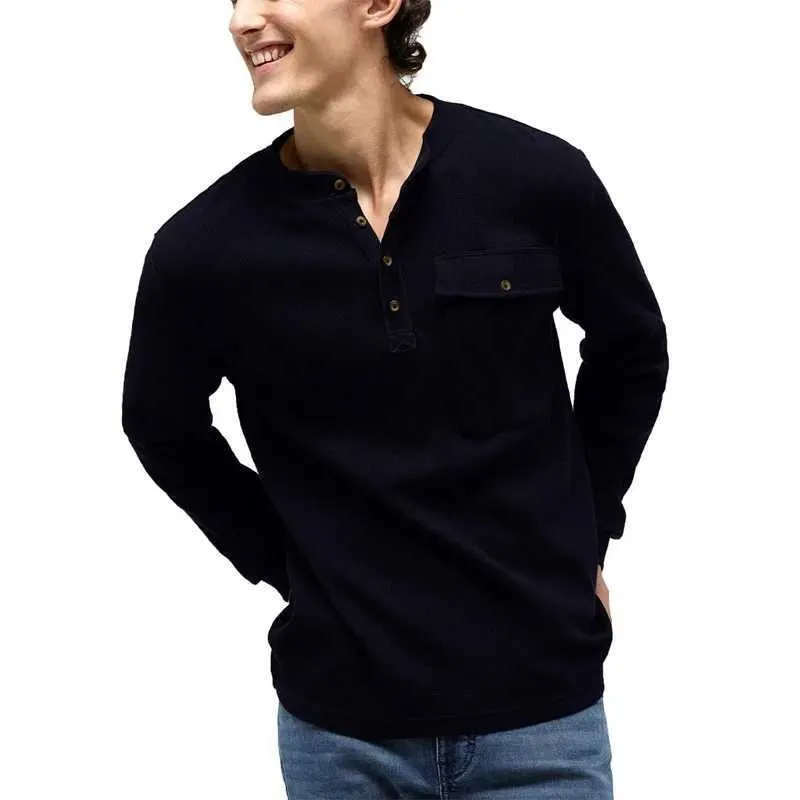 Wholesale Z240918 Mens Long Sleeve Henley Shirt Casual Solid Color
