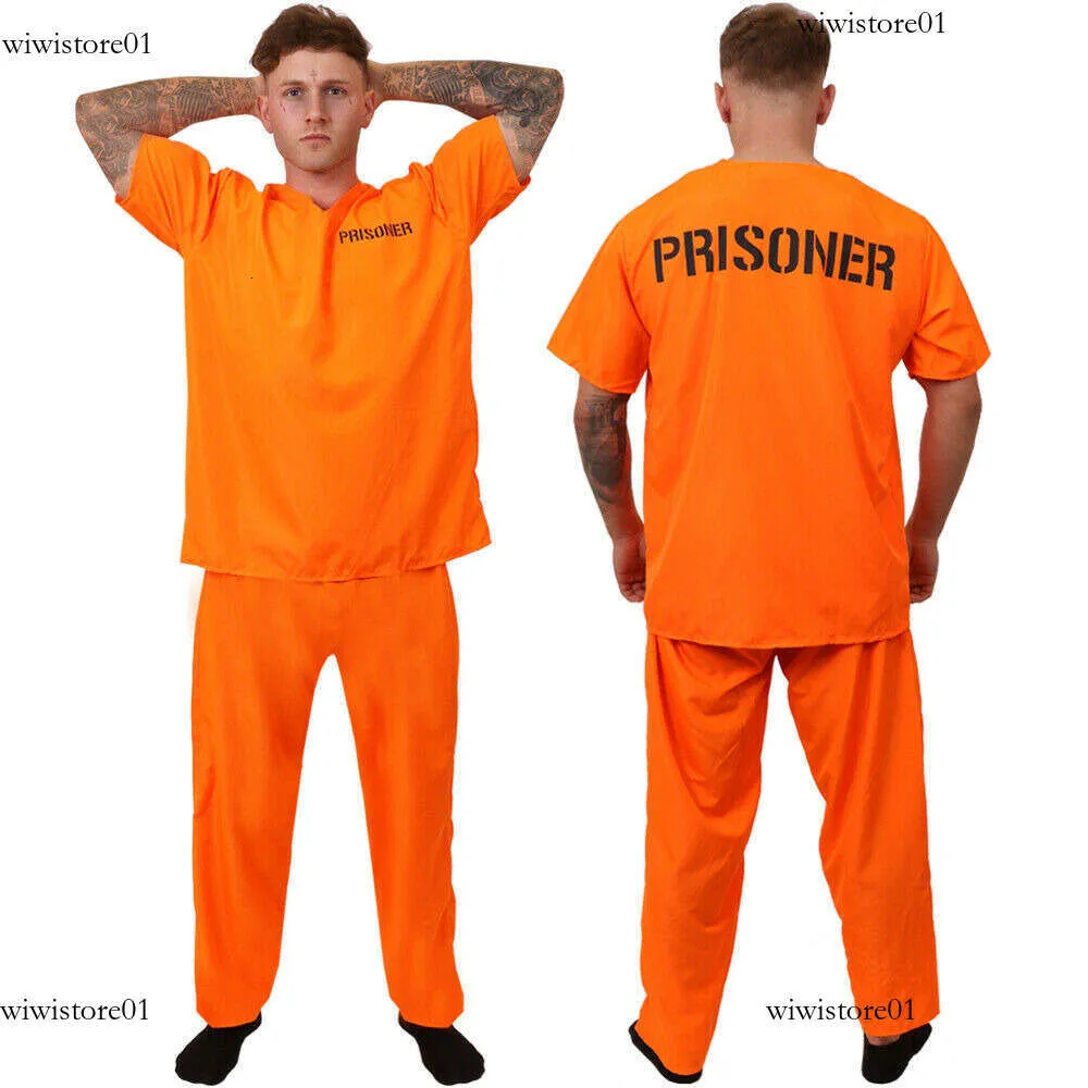 Orange Prisoner Jumpsuit Costume for Men Adult Jailbird Outfit