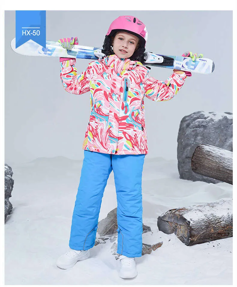 Ski Suit For Boys/Girls Winter Thick Warm Overalls Kids Outdoor Sports Suits Children Snowsuits Cartoon Waterproof Jumpsuits