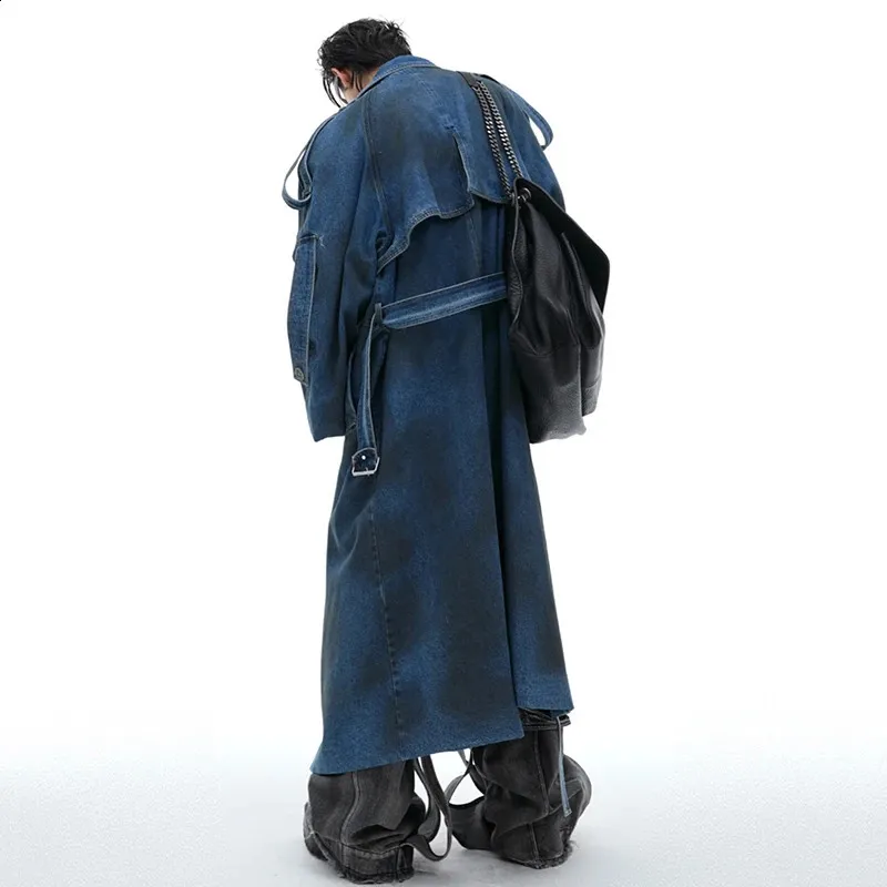 Mens Denim Trench Coat - Double Layer Padded, Windbreaker