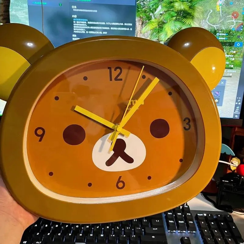 Latchhook Wall Clock ファンシー ウォールデコ くま ベア Cute Rilakkuma Bear Wall Clock Silent Second Quartz Glass Large