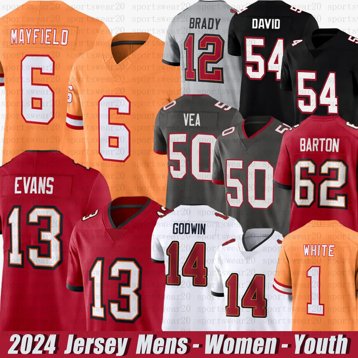 Save Big on Bulk White Brady Jersey Baker Mayfield Tom Brady TAmPA BAy  Football Jersey Mike Evans Vita Vea Chris Godwin Antoine Winfield Jr  BUcCaNeErS