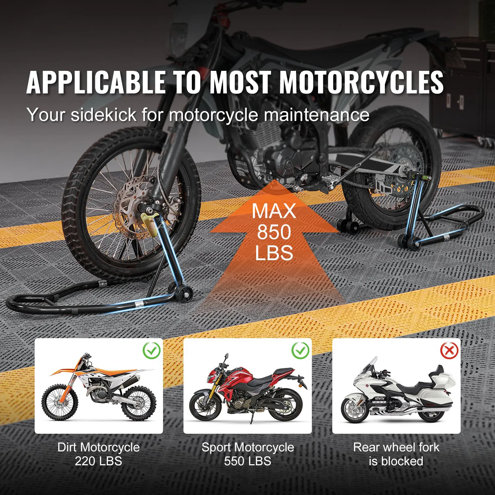 TARANG Motorcycle Stand Front and Rear Combo Wheel Lift Stands, 500 lbs