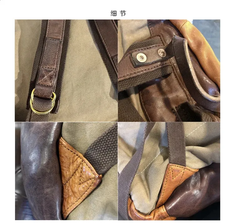 Vintage Leather Trekking Backpack Large Capacity Brown Travel Bag_voghion.com