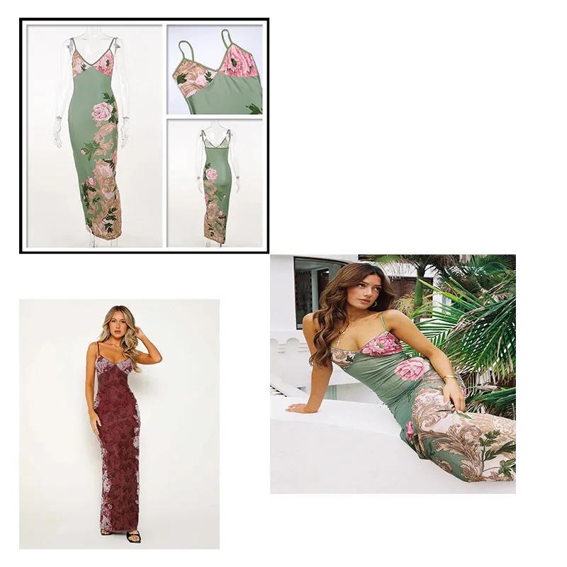 Long black spaghetti strap maxi dress for women summer ankle-length sheath  cotton blend silk