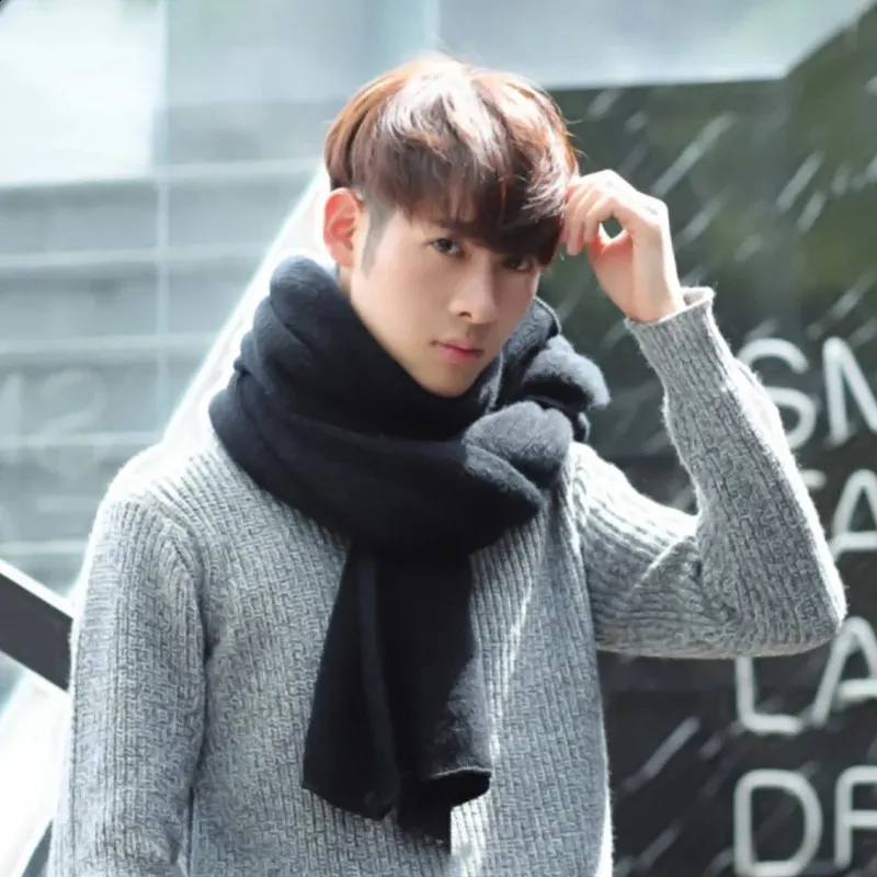 Neck Scarf Men Thick Knitted Winter Scarf, Solid Color Warm