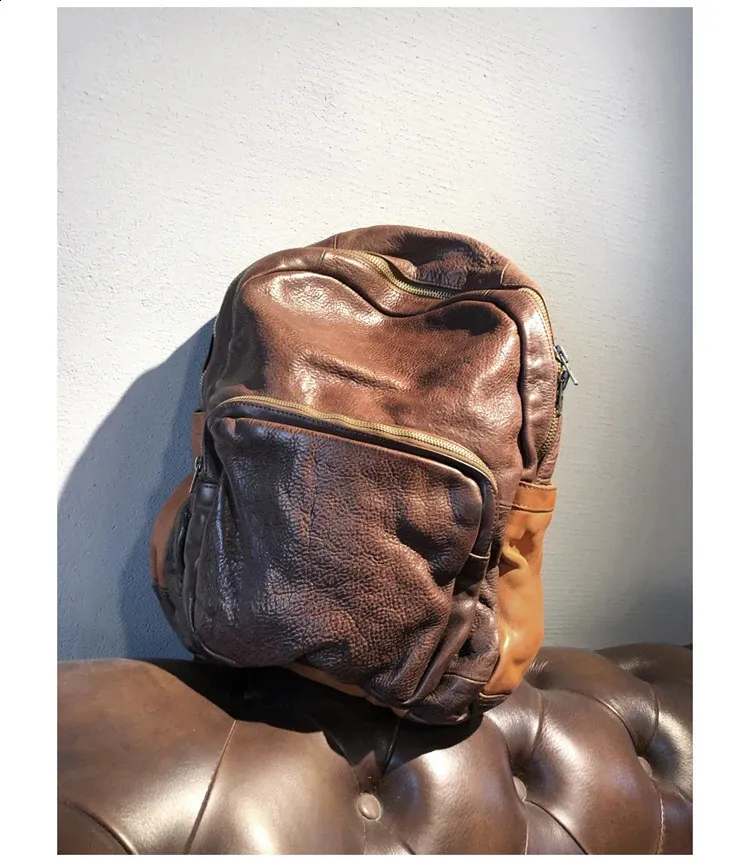Vintage Leather Trekking Backpack Large Capacity Brown Travel Bag_voghion.com