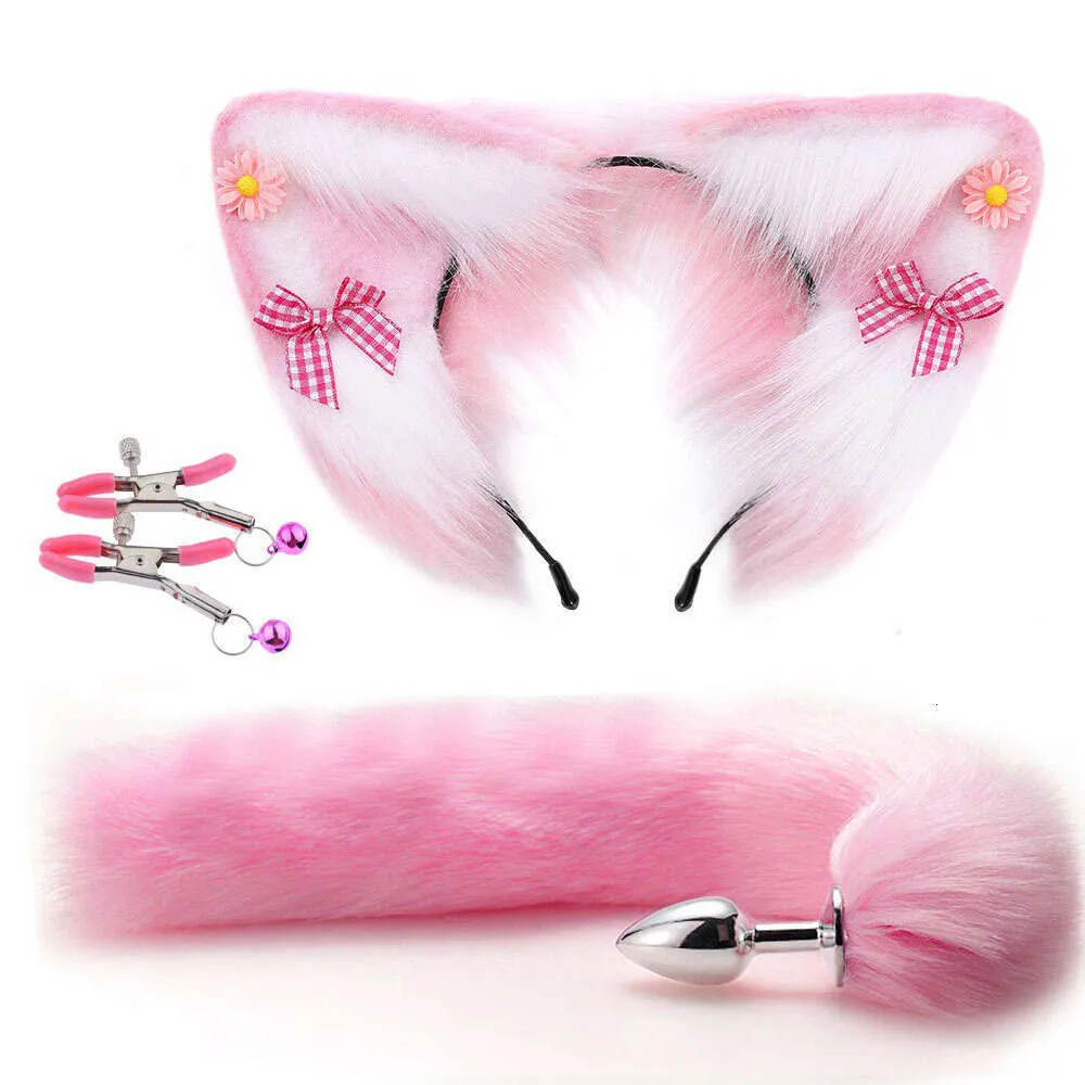 anal plug clips Cute Plush Fox Cat Dress-up Props 4PCS Set Adult Kinky Toys Anal Plugs  Necklaces Breast & Clitoral Clips Hair Bands