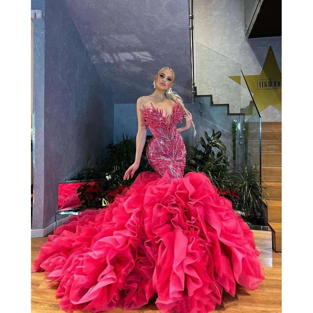 Custom Made Strapless Mermaid Fuchsia Prom Dress With Sequin Beading Ruffle Train And Gorgeous Design From Bestdressing 399.55 DHgate.Com