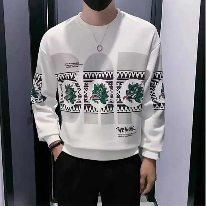 Men's Floral Print O-Neck Hoodie Sweatshirt Casual Loose Fit Korean Style  Spring 2024 - Main Image