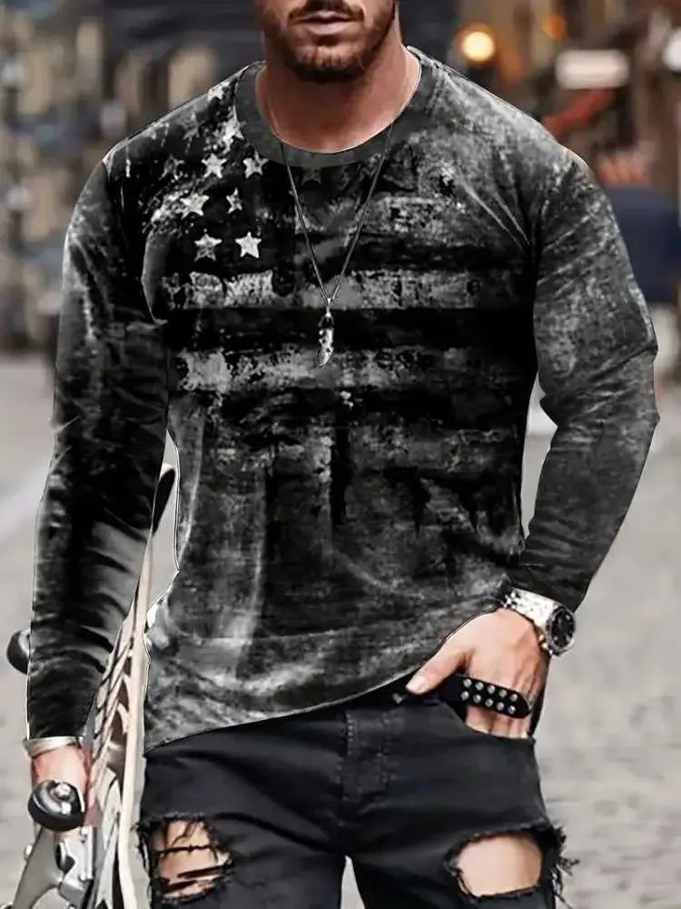 Wholesale Z240919 Retro Mens 3D Printed War Pattern Long Sleeve