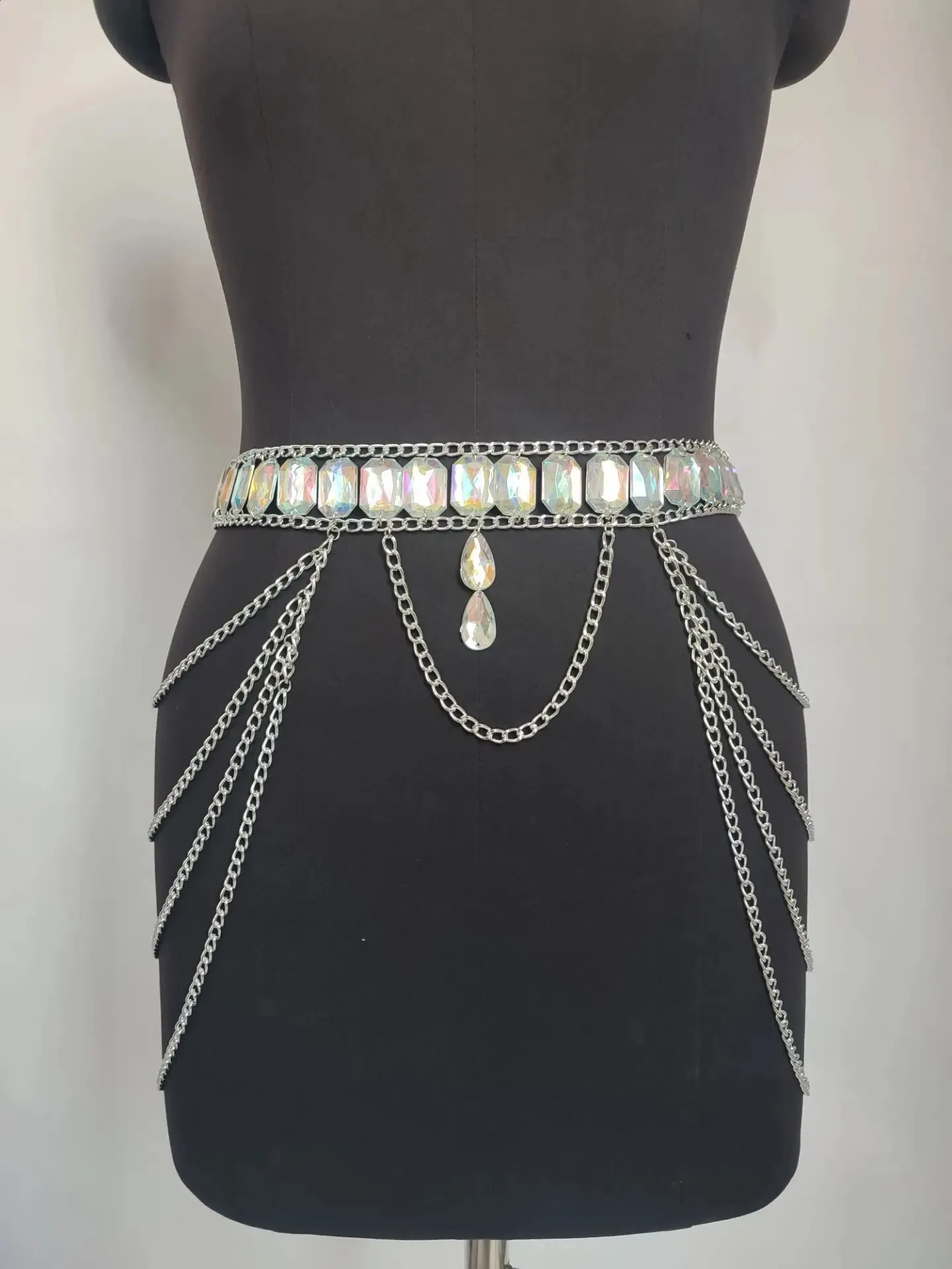 Rhinestone Chain Belt Crystal Waistband Dress Jeans Adjustable Elegant Jewelry Ayliss Women Rhinestone Chain Belt Metal Dress Link Belt  main image 2