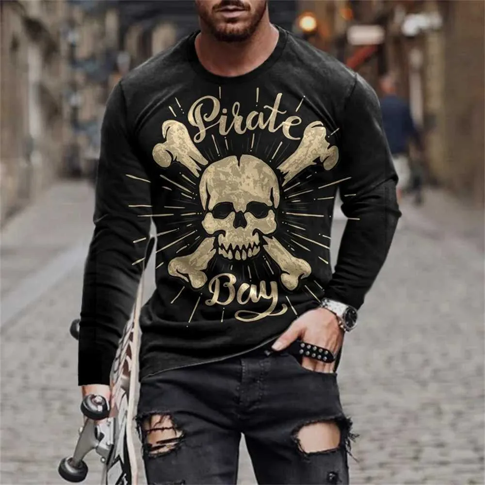 Wholesale Horror T Shirts Mens Long Sleeve Skull Head Print
