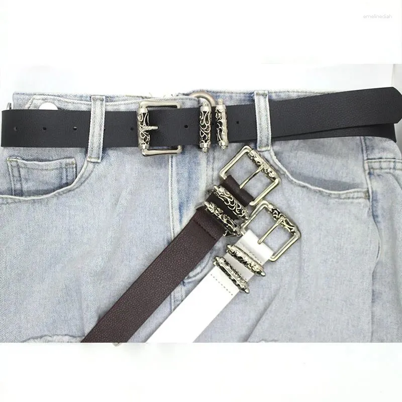 Cinture alla moda in PU per donna, in lega, con incisione, con fibbia ad ardiglione, cinturino in vita, stile punk, unisex, stile High Street_voghion.com