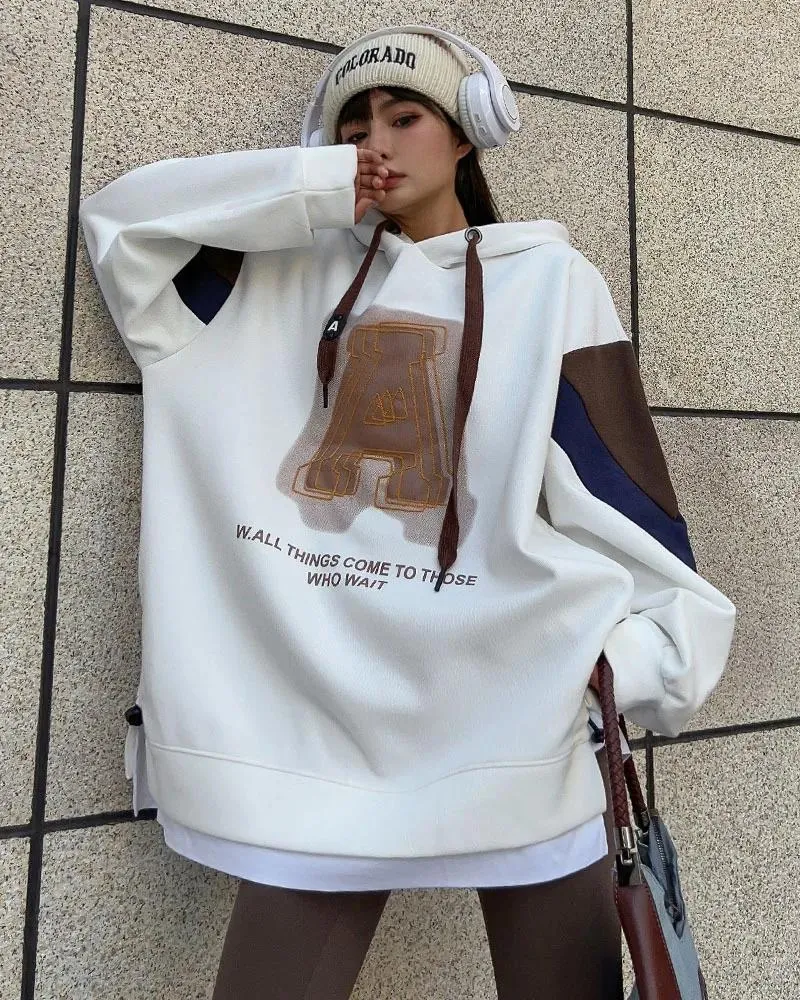 Embroidered Womens Hoodie: Loose Fit, Colorblock Sweatshirt Shop