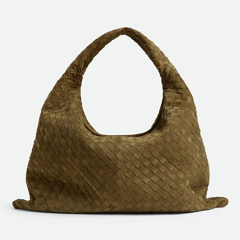 Designer Bag Olive Green Brown Suede Tote Large Hop Shoulder Bags Intrecciato Woven Calfskin Leather Internal Zippered Pocket Flap Closure Secured